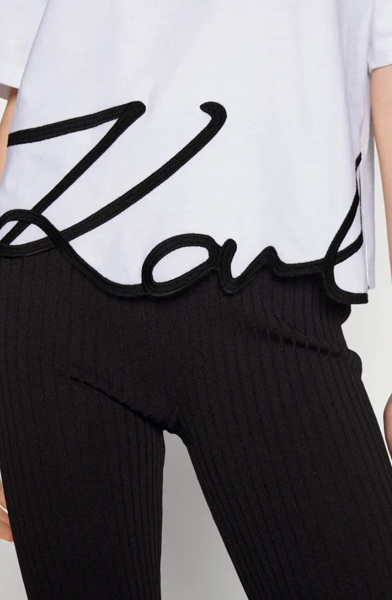 Karl Lagerfeld - T-shirt - Hvid round neck - Signature hem - Stilkompagniet.dk