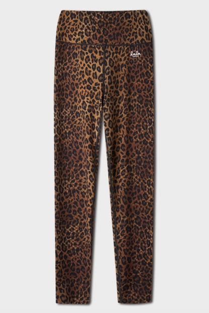 Leopardmønstrede leggings med "lala" logo på taljen, tætsiddende pasform.