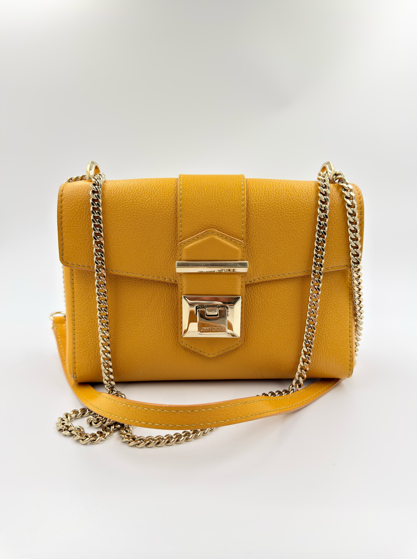 Jimmy Choo Rebel Soft - crossbody taske - gul lædertaske med kæderem - secondhand