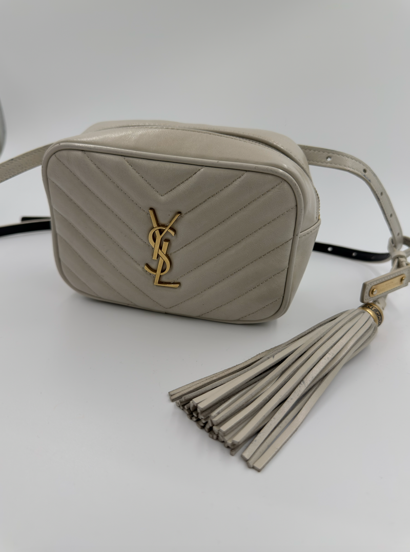 Saint Laurent Lou Belt Bag - bæltetaske - creme quiltet lædertaske - secondhand