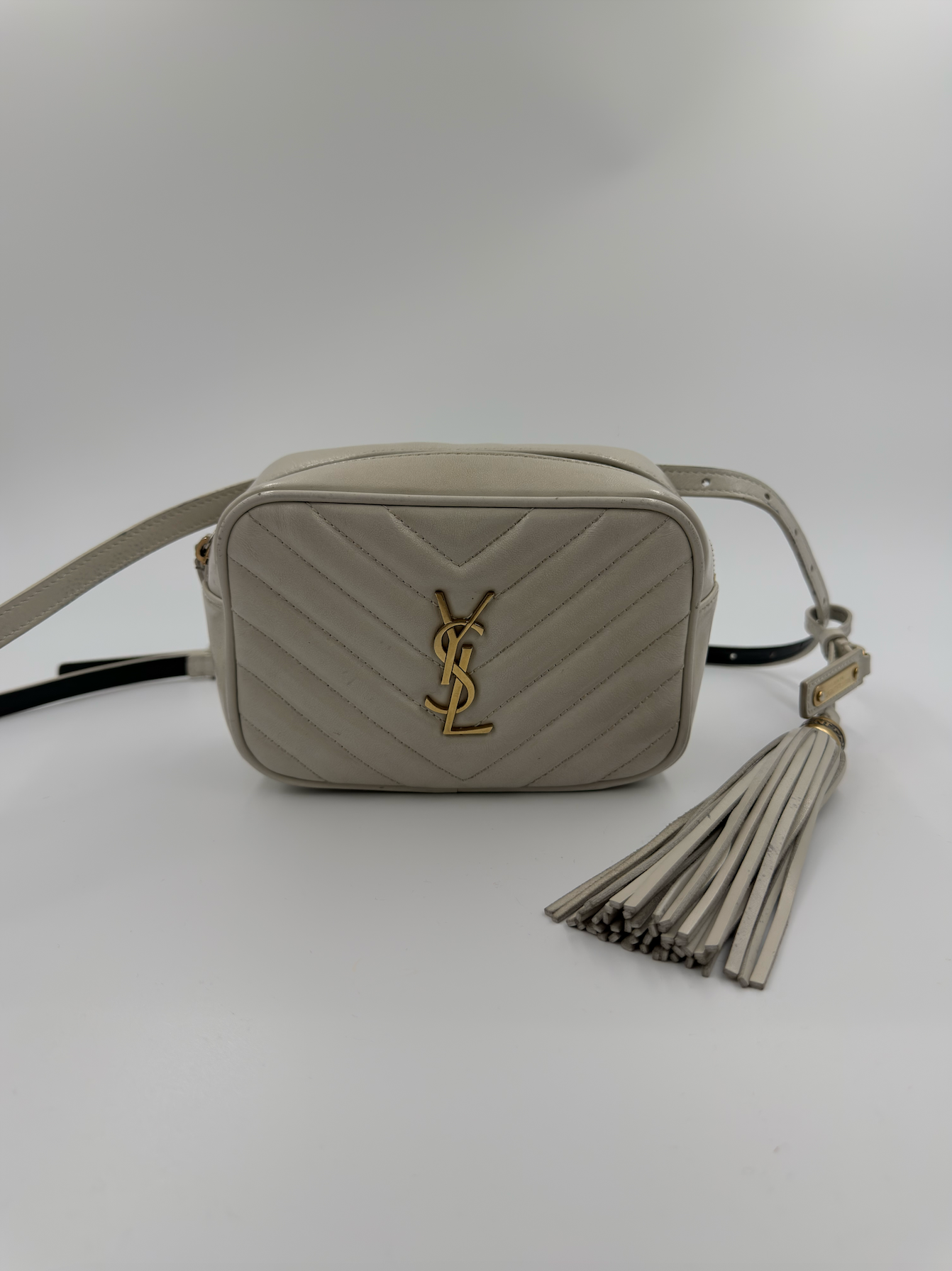 Saint Laurent Lou Belt Bag - bæltetaske - creme quiltet lædertaske - secondhand