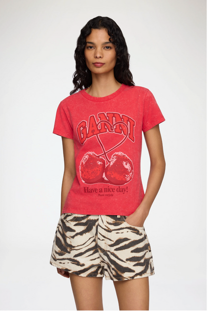 Ganni - T-shirt - High Risk Red - Future Jersey Baby Fit Cherry