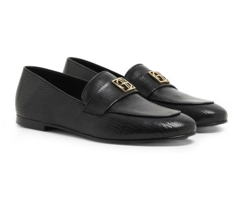 Anine Bing Corrine Loafers Monogram Black Mini Emblossed