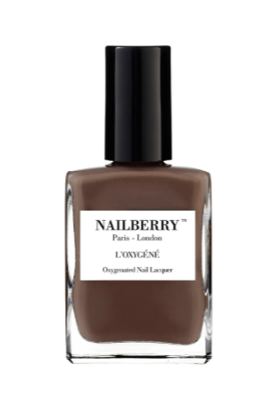 Nailberry neglelak i mørk brun med sort låg. Minimalistisk design, mærket "L'Oxygéné".