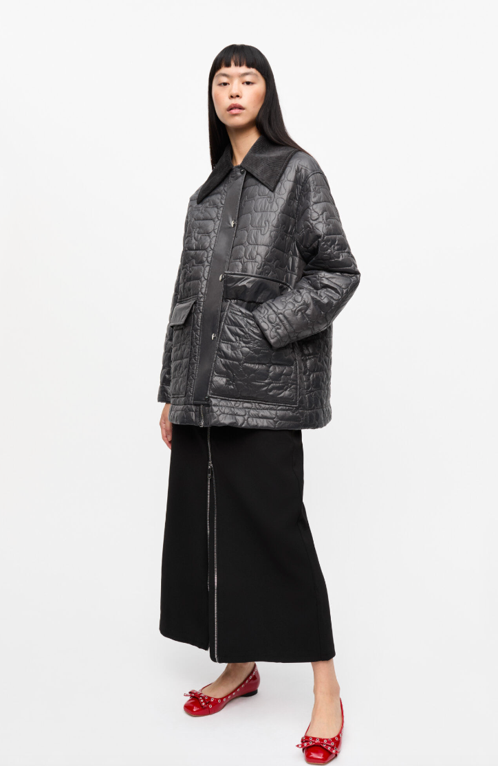 GANNI - Jakke - Black - Shiny Quilt midi