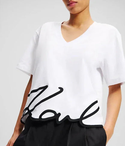 Karl Lagerfeld - T-shirt - White - Signature hem - Stilkompagniet.dk