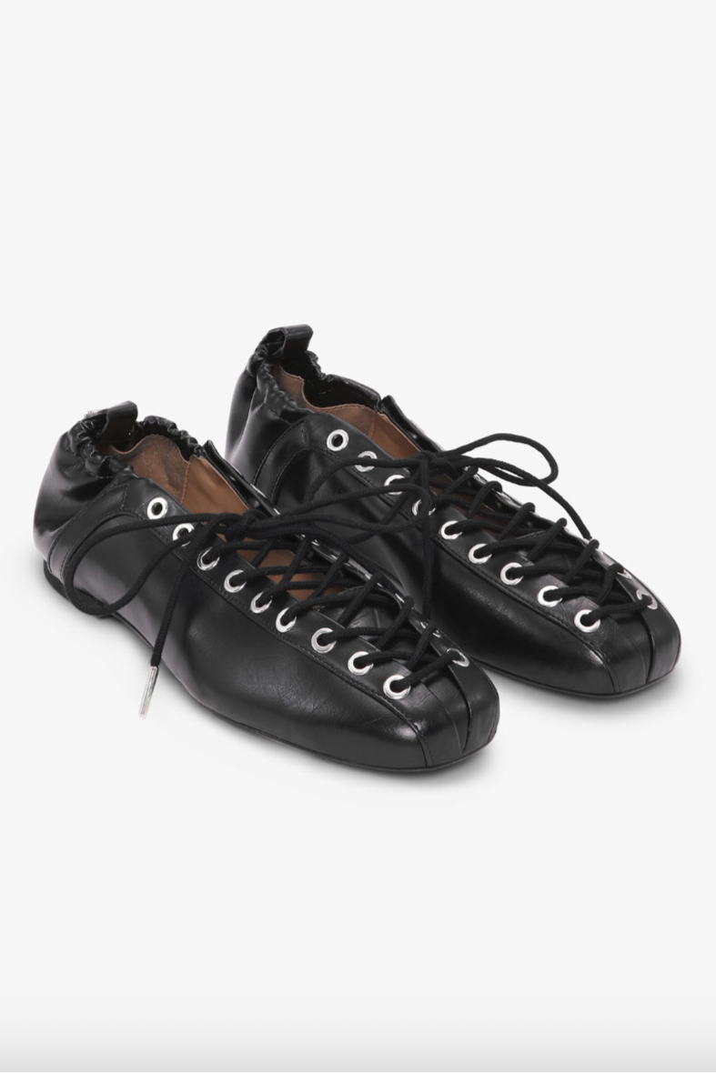 GANNI - Ballerina - Black Oleatex Lace-Up