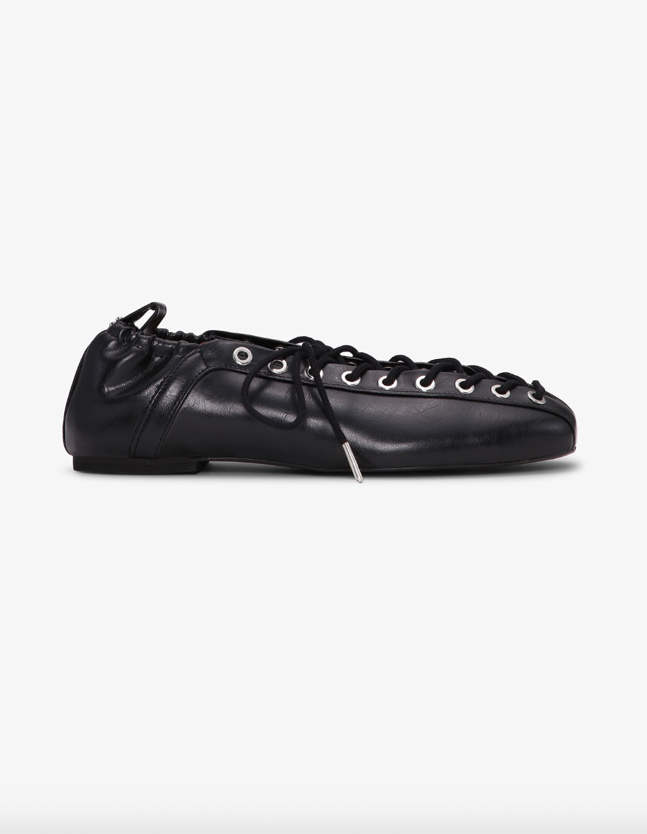 GANNI - Ballerina - Black Oleatex Lace-Up