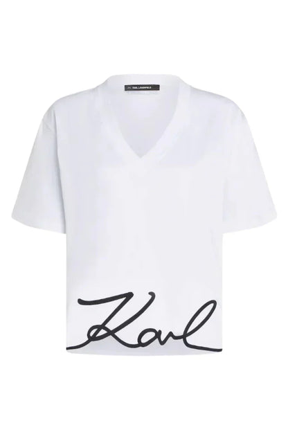 Karl Lagerfeld - T-shirt - White - Signature hem - Stilkompagniet.dk