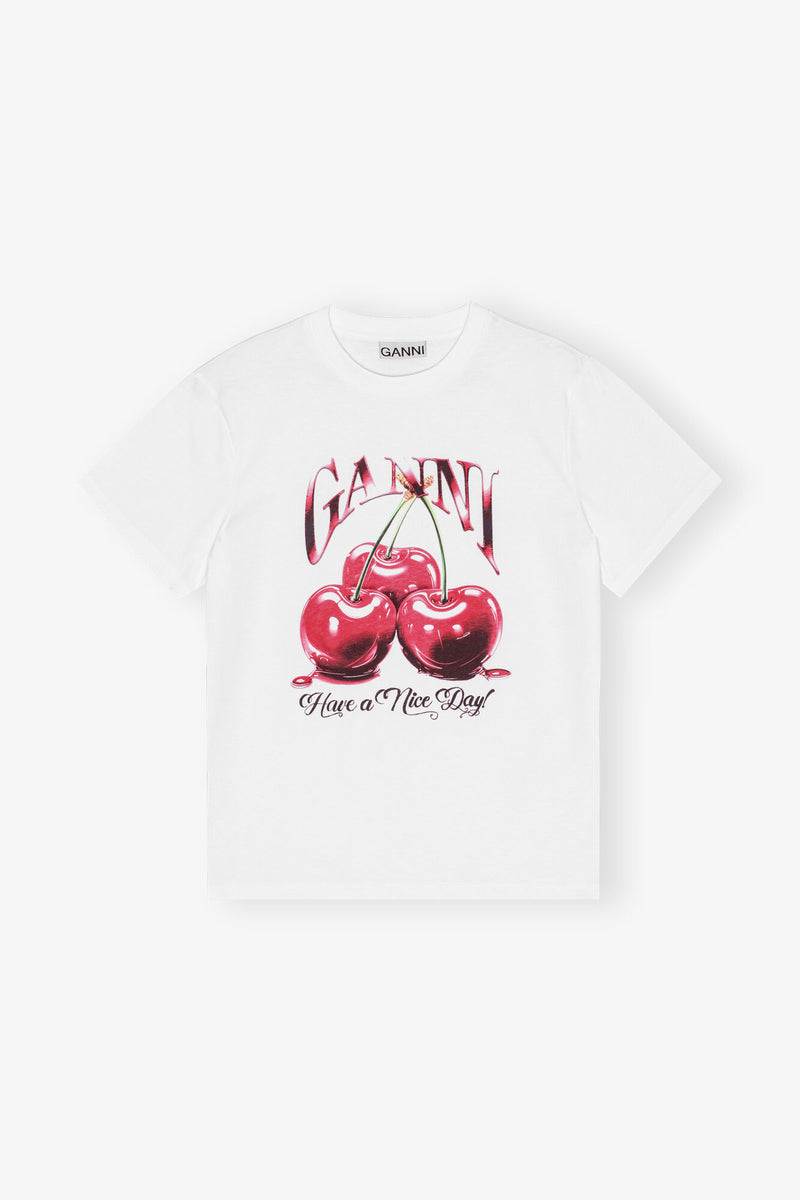 GANNI - T-shirt - White - Cherry Relaxed T4004