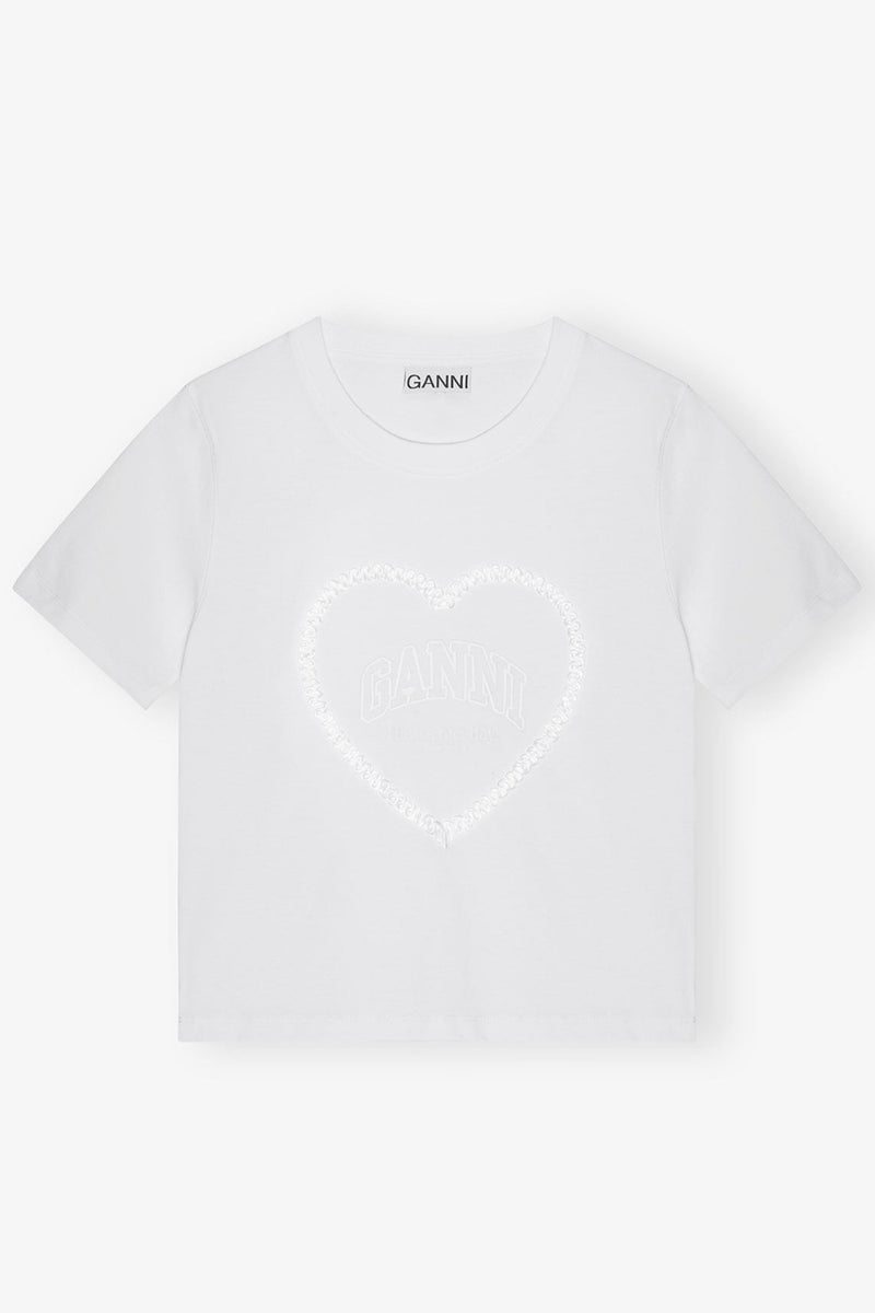 Ganni - T-shirt - Bright White - Heavy Cotton Heart - Drop