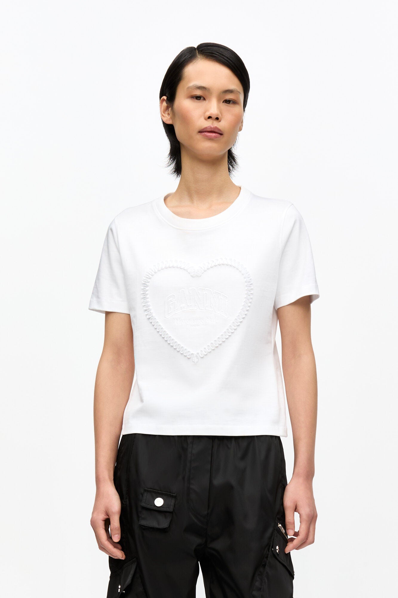 Ganni - T-shirt - Bright White - Heavy Cotton Heart - Drop