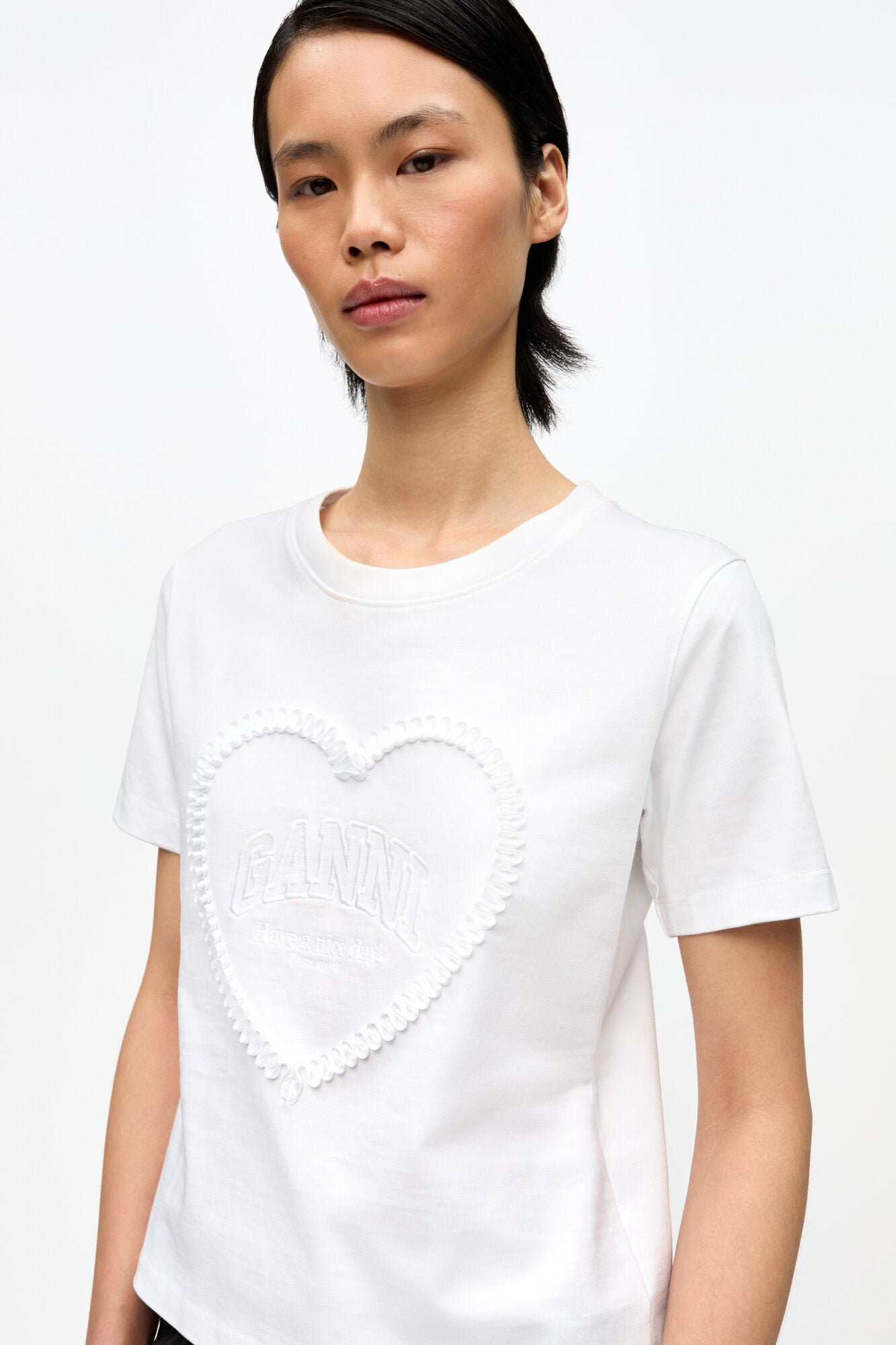 Ganni - T-shirt - Bright White - Heavy Cotton Heart - Drop