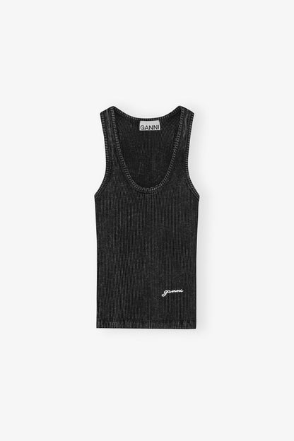 Ganni - Tanktop - Black Washed - Sort vasket tanktop
