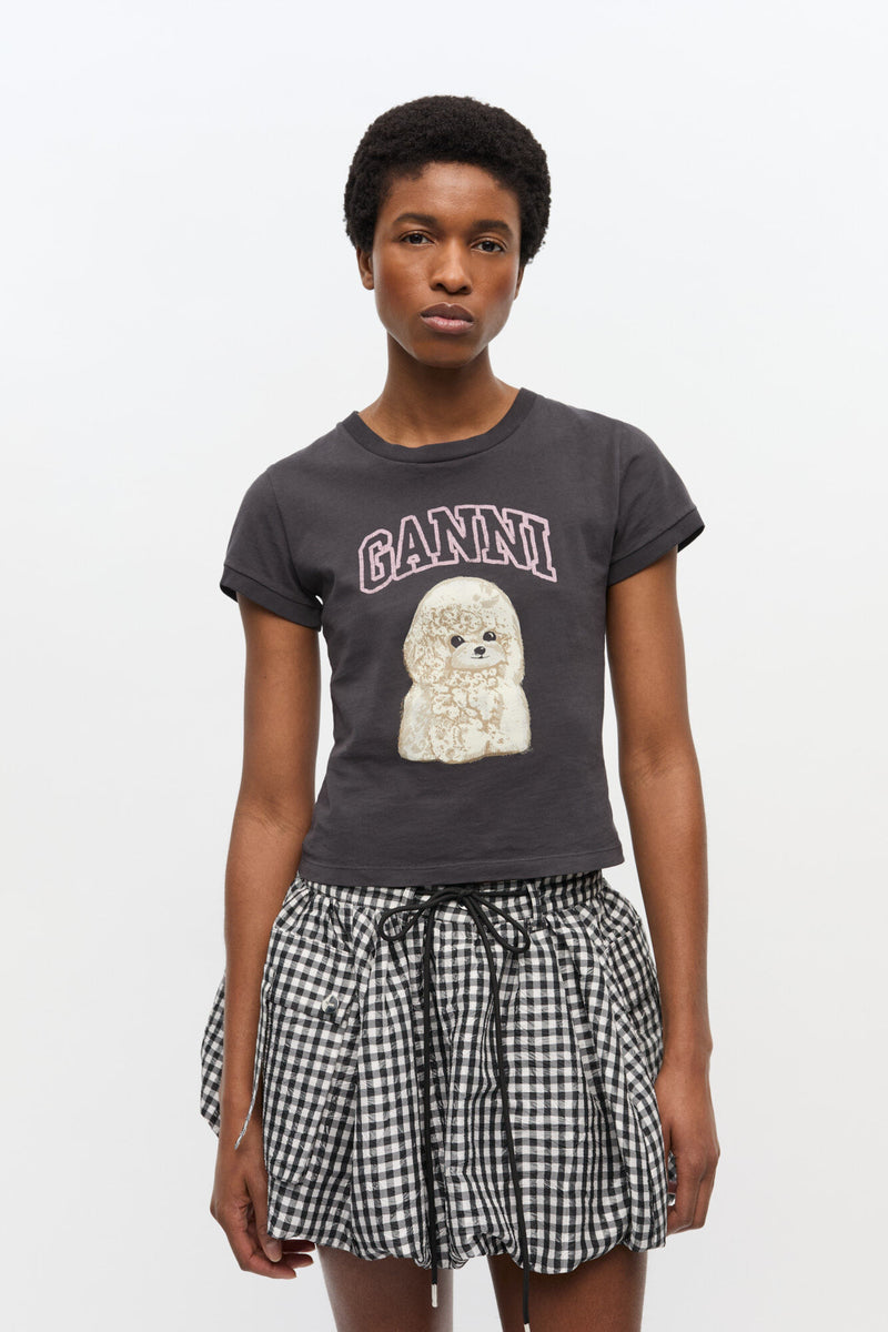 Ganni - T-shirt - Phantom - Baby fit tee med puddel