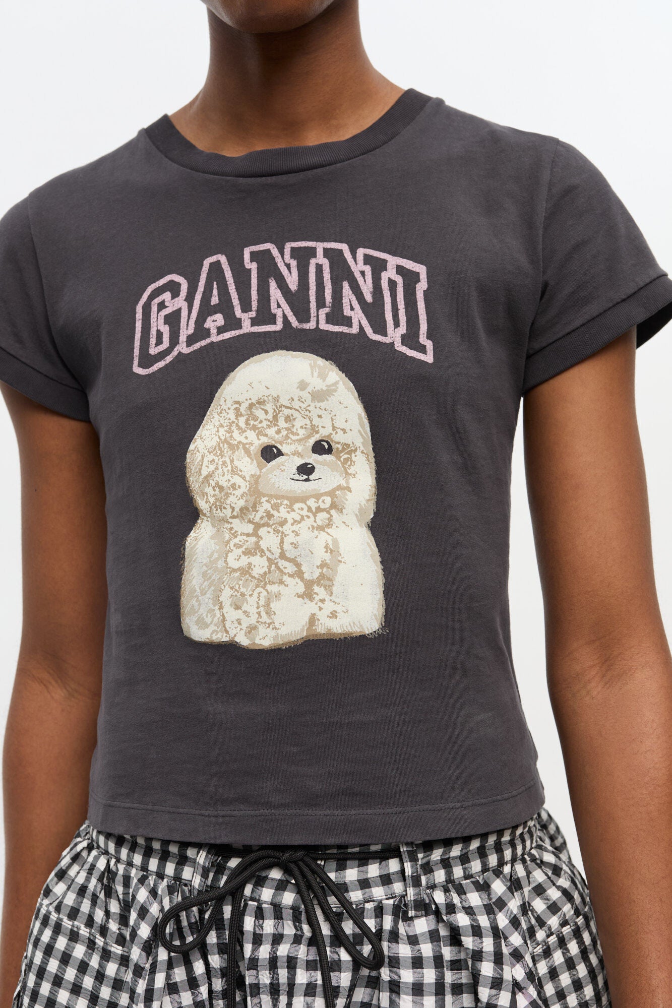 Ganni - T-shirt - Phantom - Baby fit tee med puddel