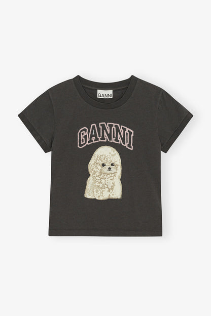 Ganni - T-shirt - Phantom - Baby fit tee med puddel