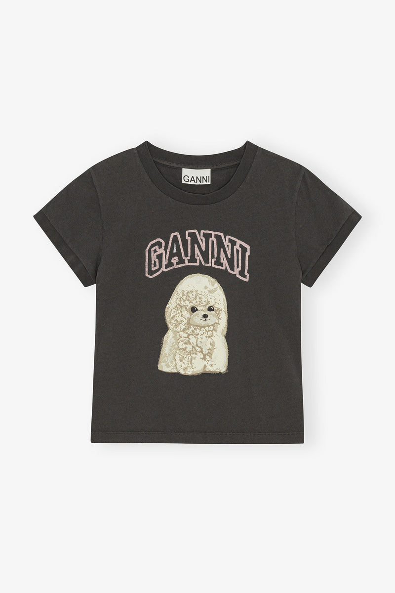Ganni - T-shirt - Phantom - Baby fit tee med puddel