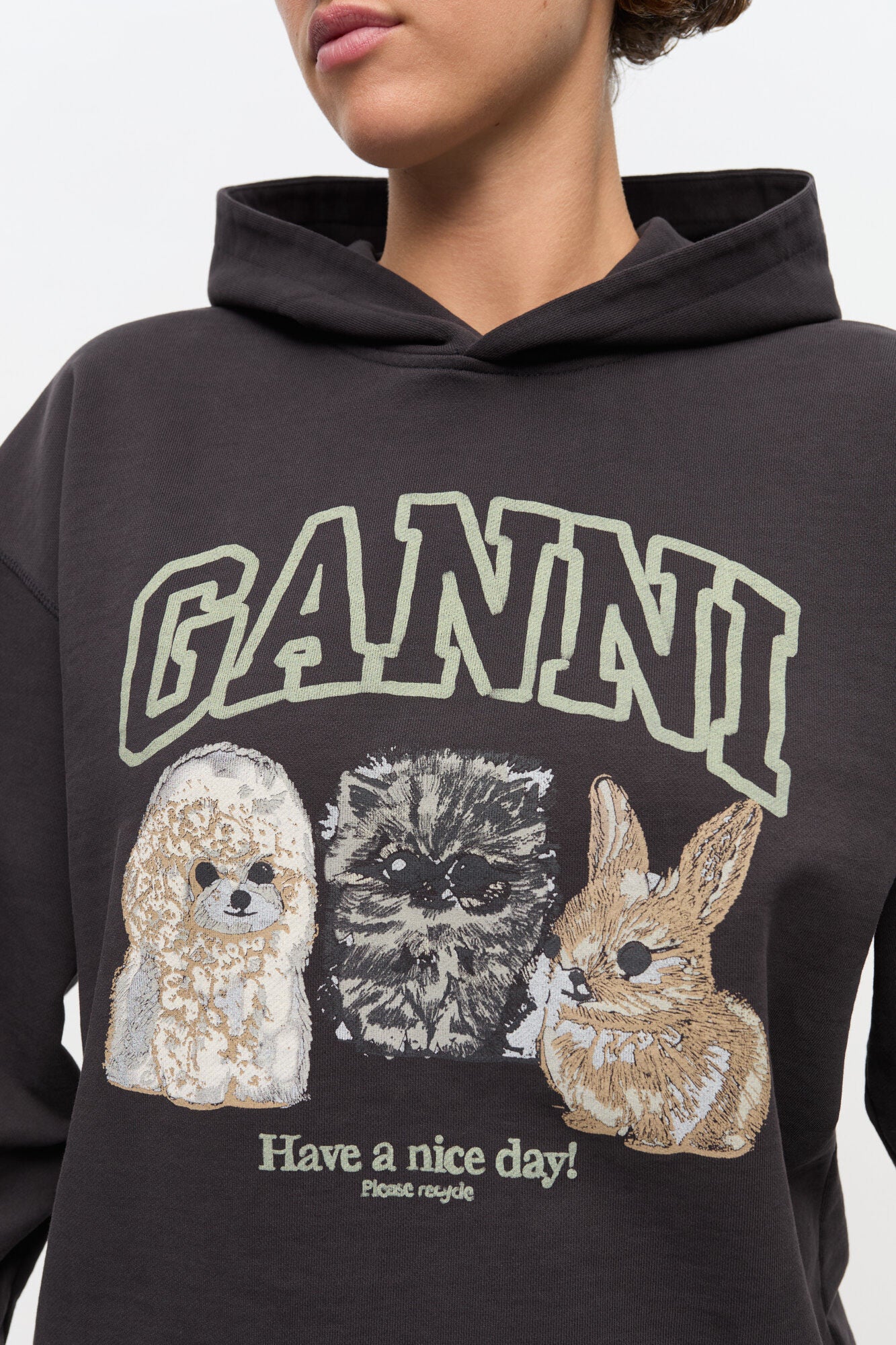 Ganni - Hoodie - Phantom - Isoli oversize hættetrøje med dyreprint