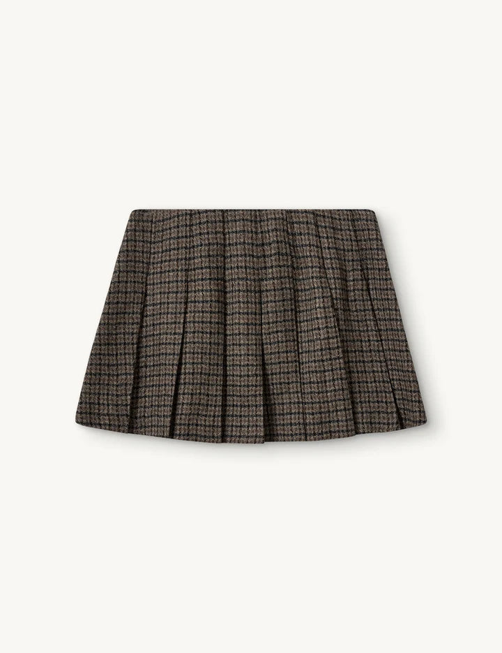 Elegant, kort nederdel fra The Garment i en smuk kombination af brune og sorte nuancer med et klassisk ternet mønster bagfra