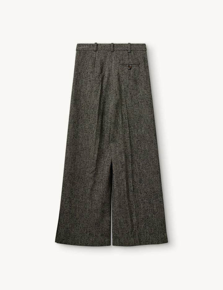bukser fra The Garment i en smuk kombination af sorte og brune nuancer med et klassisk sildebensmønster packshot bagfra