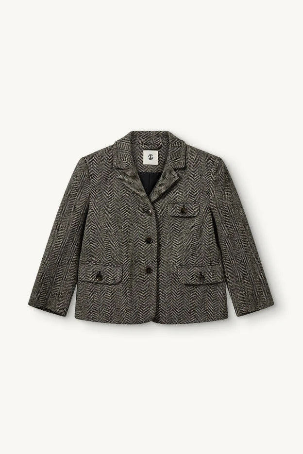 blazer fra The Garment i en flot sort og brun farvekombination med klassisk sildebensmønster - packshot