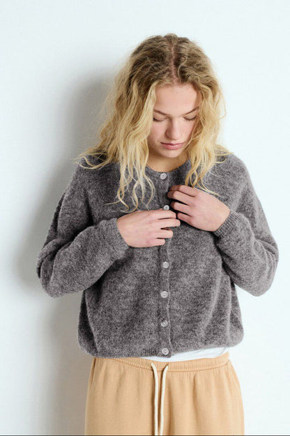 Vitow cardigan i Steel Melange fra American Vintage