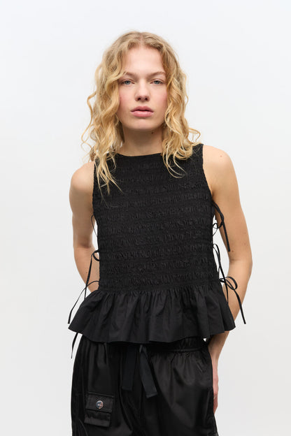 Ganni - Top - Black - Poplin Smock Top
