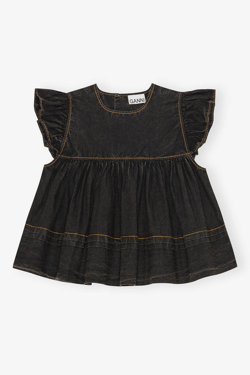 Ganni - Top - Black Washed - Cotton top