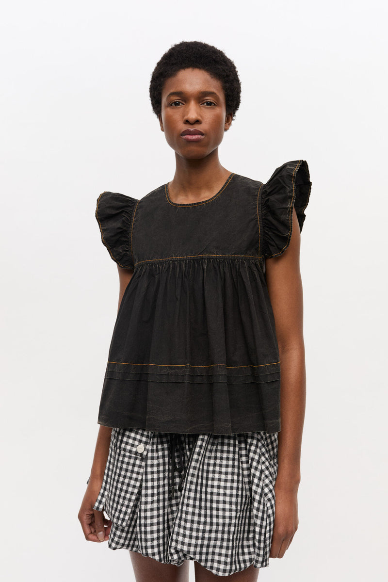 Ganni - Top - Black Washed - Cotton top