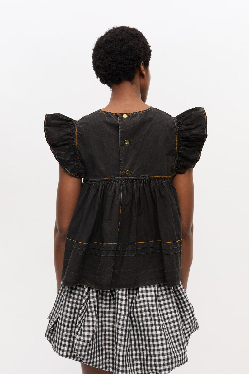 Ganni - Top - Black Washed - Cotton top
