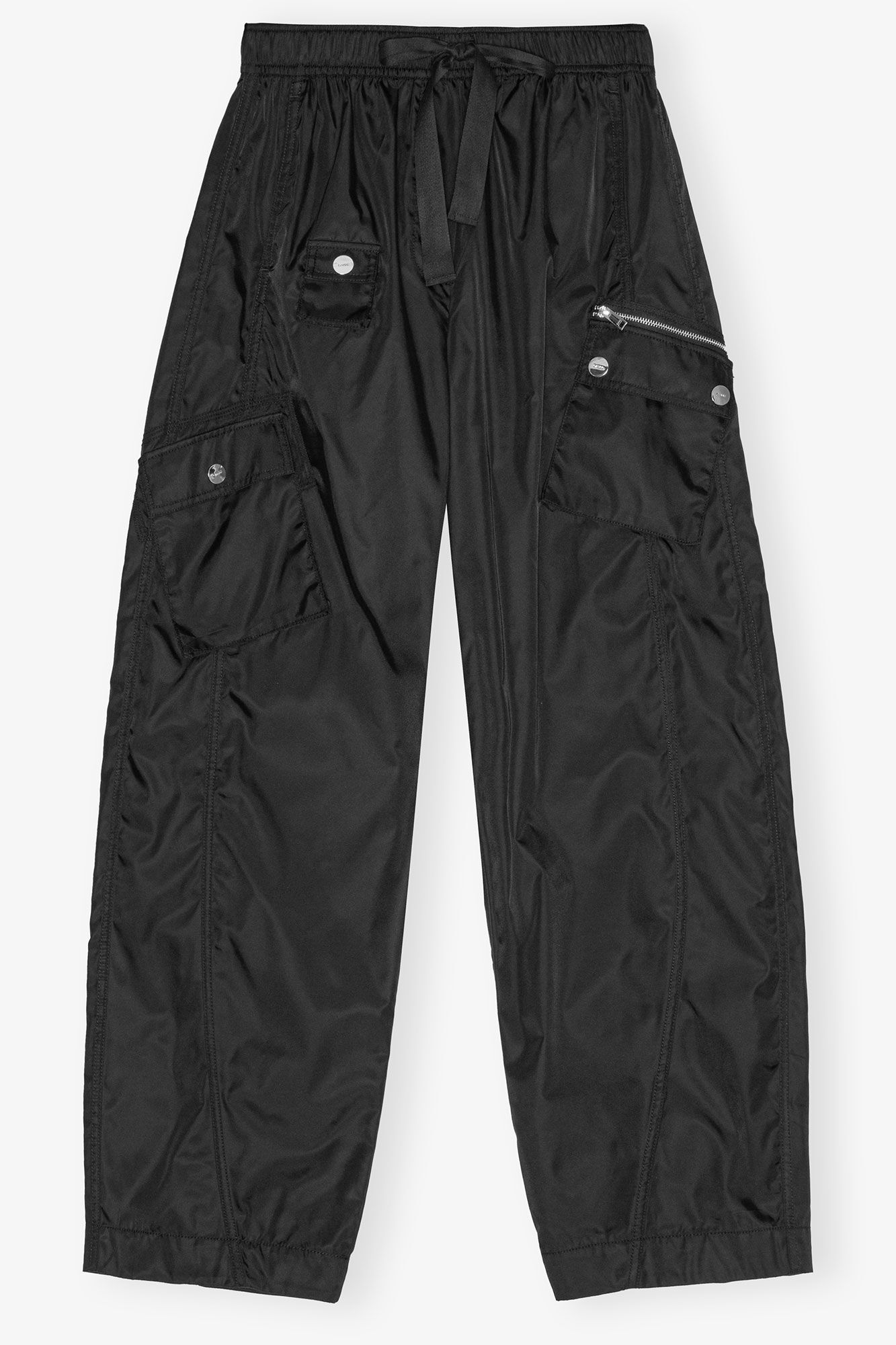 GANNI - Bukser - Black Nylon - Elasticated W0644