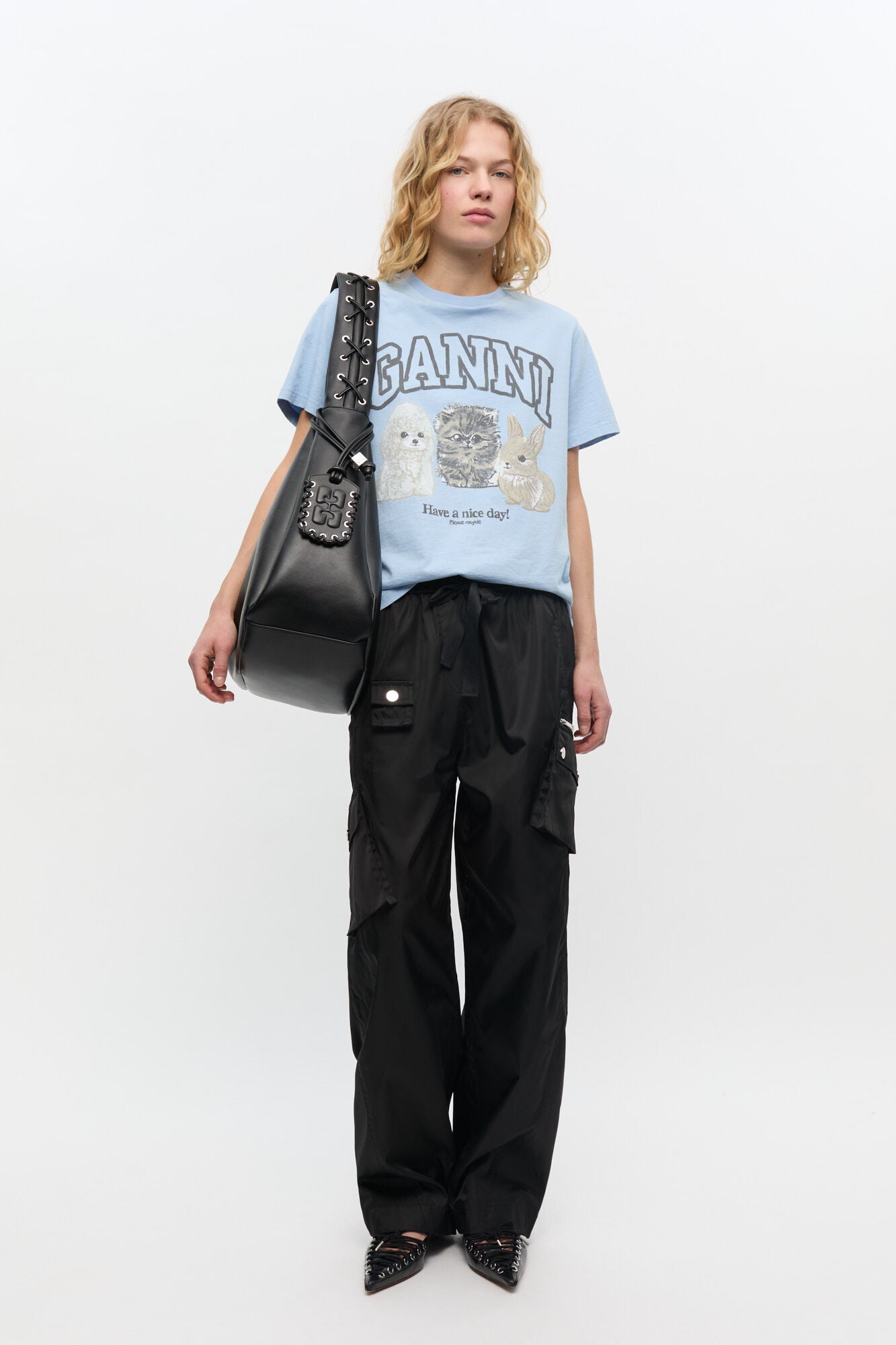 GANNI - Bukser - Black Nylon - Elasticated W0644