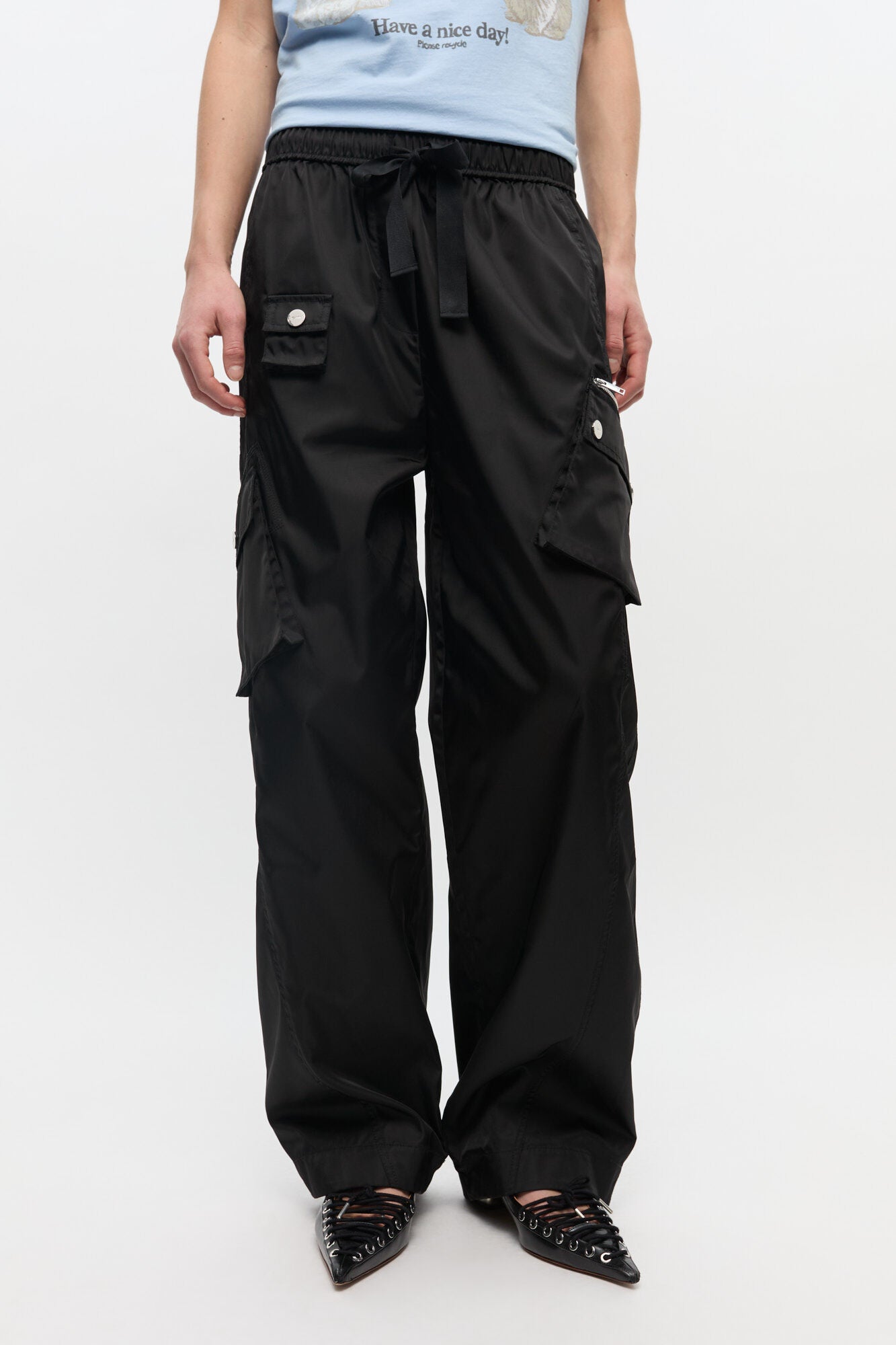GANNI - Bukser - Black Nylon - Elasticated W0644