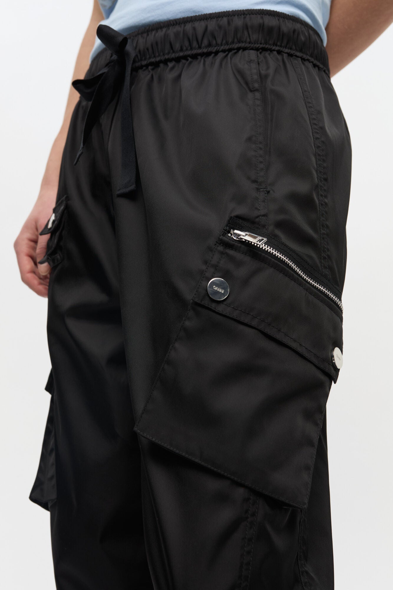 GANNI - Bukser - Black Nylon - Elasticated W0644
