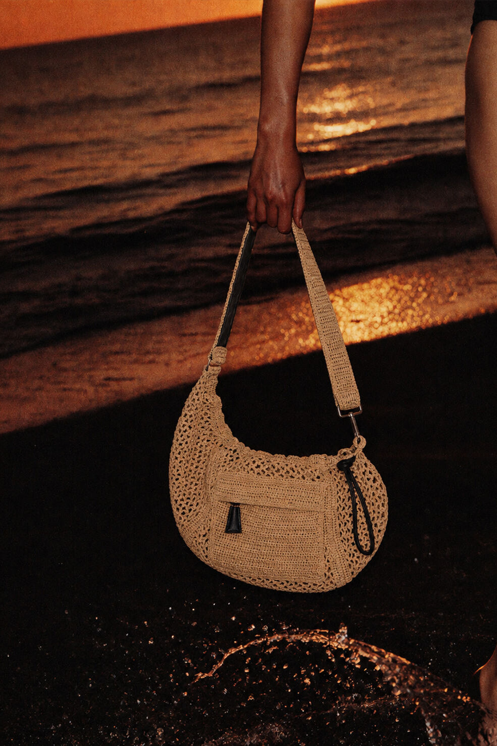 IRO - Taske - Light Beige / Black - Pocket Raffia Bag