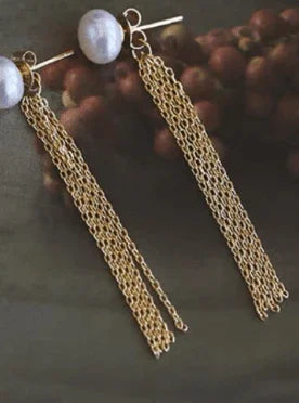 Andcopenhagen Jewelry-  Øreringe - 18 karat guldbelagt messing - Charlotte Pearl chain