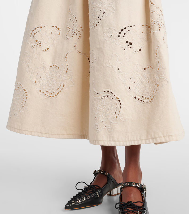 Ganni - Broderie anglaise denim skirt - Lys beige - Broderie