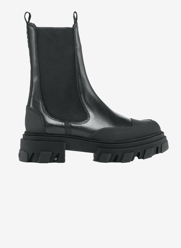 Ganni Cleated Mid Chelsea Boot Black Stitch