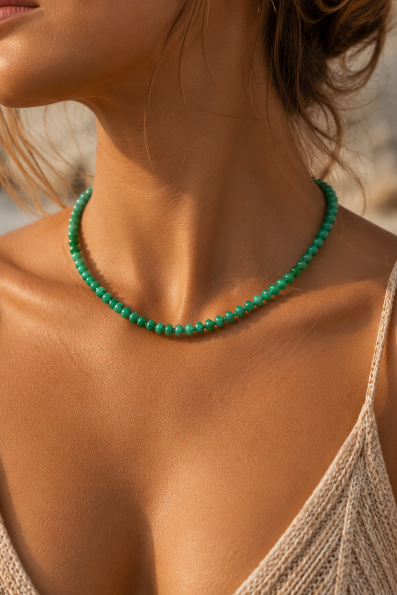 Andcopenhagen Jewelry - Perlehalsklæde - Grøn jade - Ebba