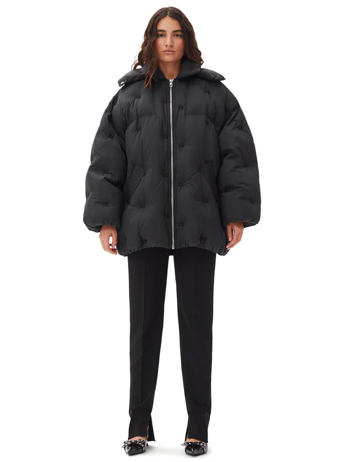 Ganni Nylon Tech Puffer Midi Jacket Black