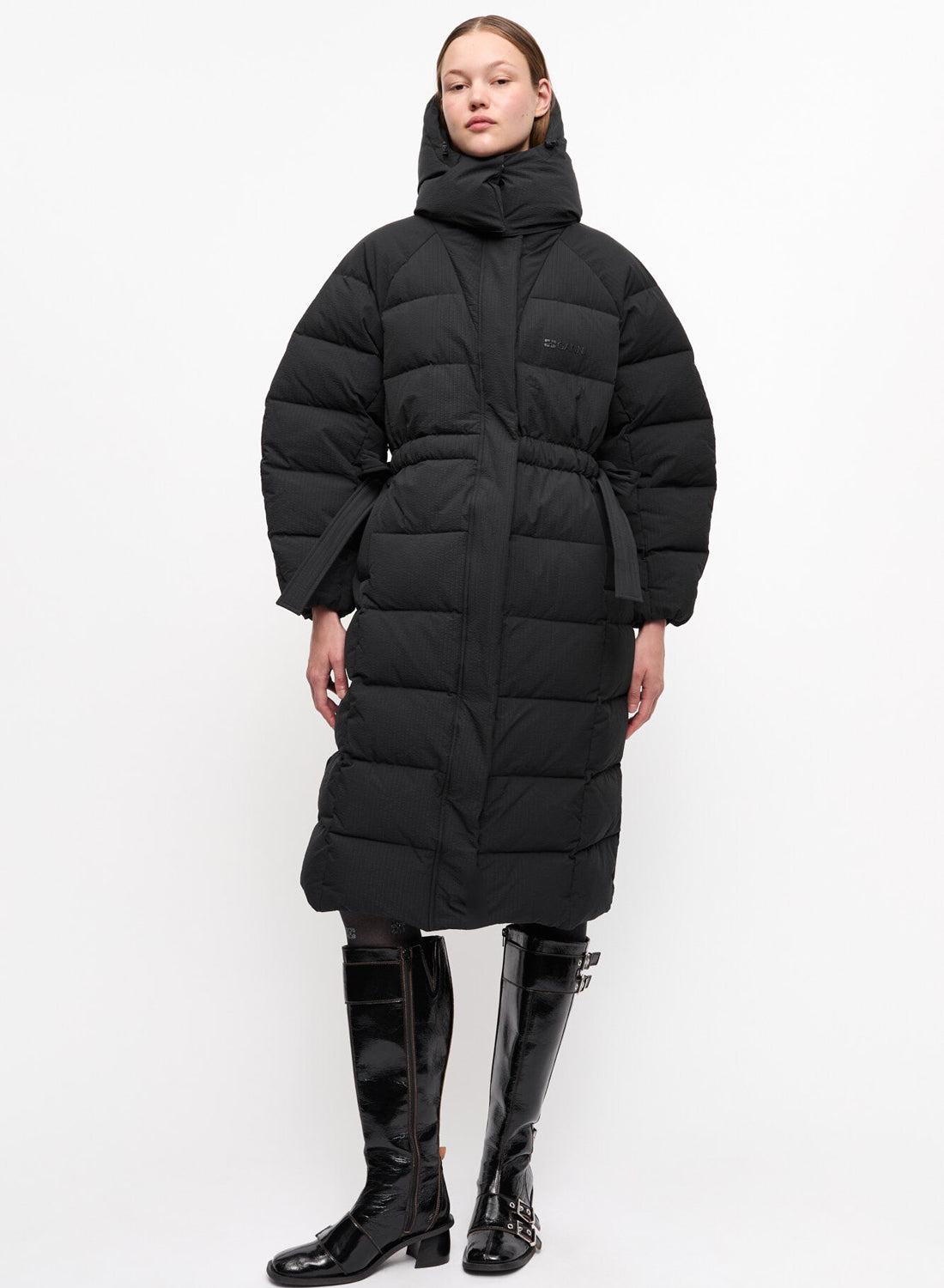 Ganni Tech Seersucker Puffer Coat Black