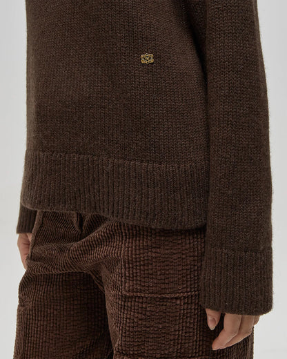 Ganni - Sweater - Brun - Chunky Yak Mix Open Back Pullover