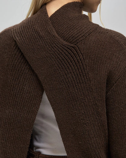 Ganni - Sweater - Brun - Chunky Yak Mix Open Back Pullover