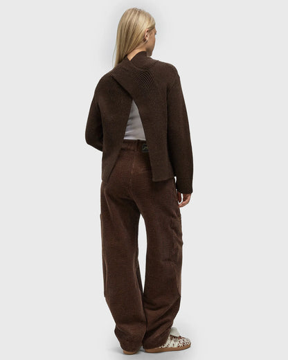 Ganni - Sweater - Brun - Chunky Yak Mix Open Back Pullover