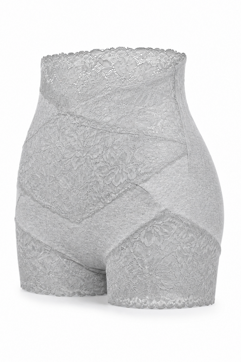 Grå shapewear fra Andcopenhagen Basics, model Fenja, med blonde detaljer og høj talje.