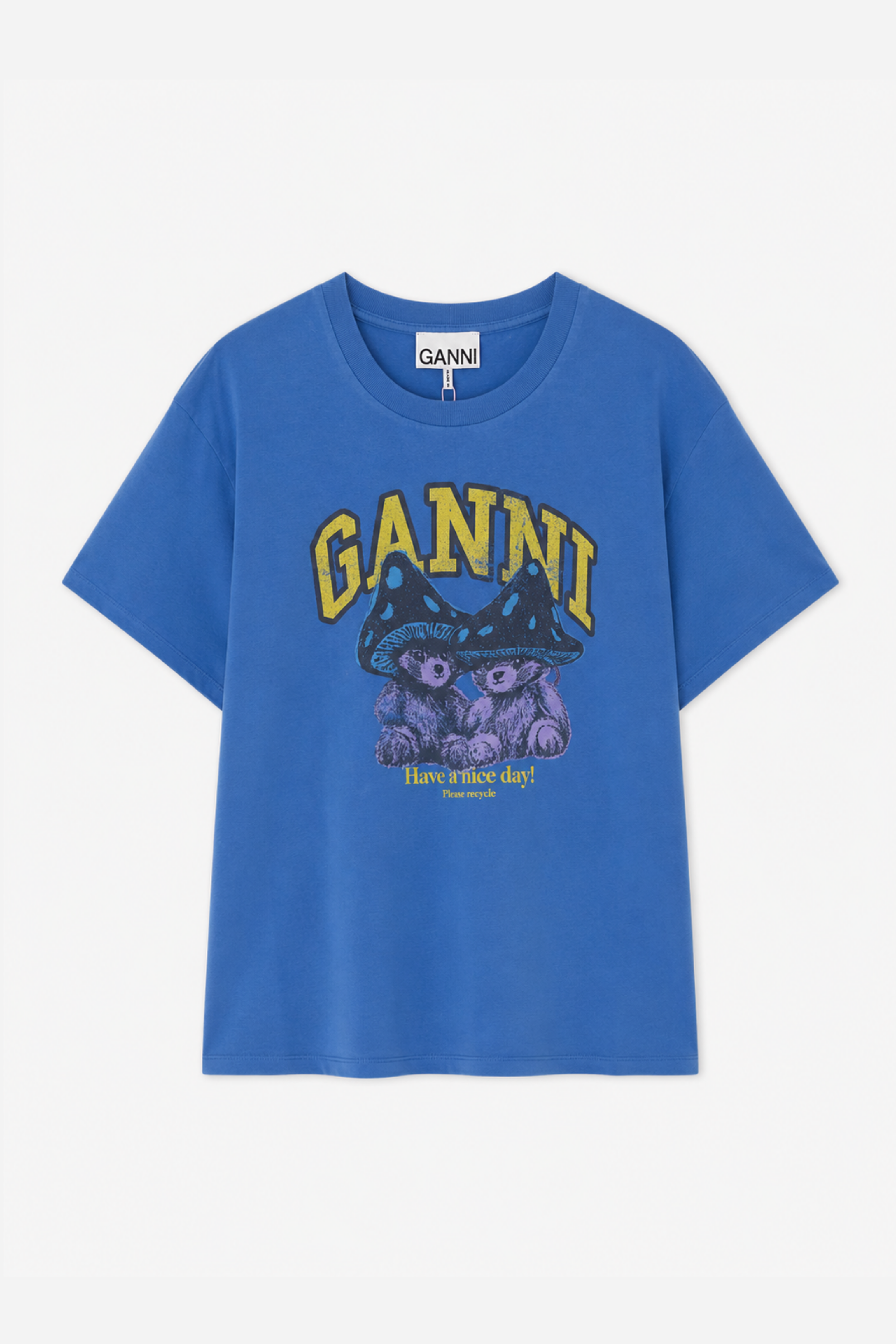 Ganni - T-shirt - Strong Blue - Future Heavy Jersey Baby Fit Teddy Mushroom