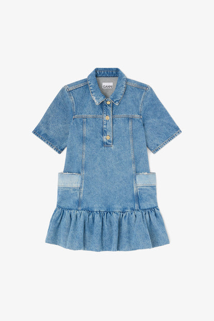 ganni Patchwork Denim Peplum Mini Dress