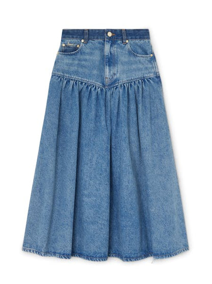 GANNI - Nederdel - Mid blue Vintage - Patchwork Denim Long Skirt