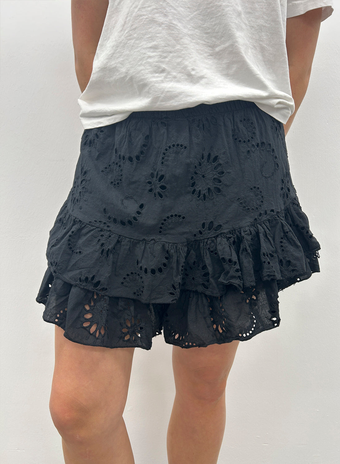 The Collection Broderi Anglaise shorts Black